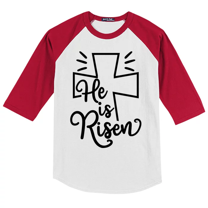 He Is Risen Jesus Cross Easter Kids Colorblock Raglan Jersey