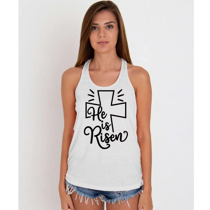 He Is Risen Jesus Cross Easter Women's Knotted Racerback Tank