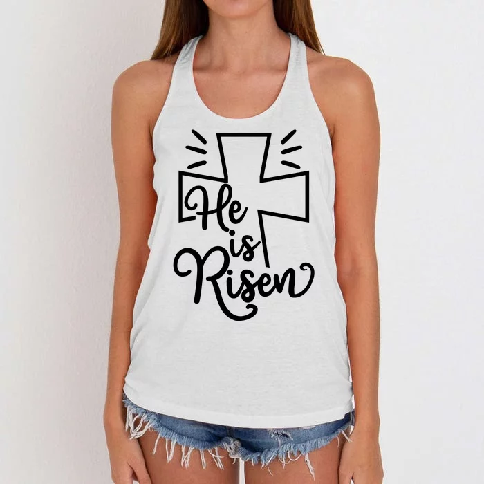 He Is Risen Jesus Cross Easter Women's Knotted Racerback Tank