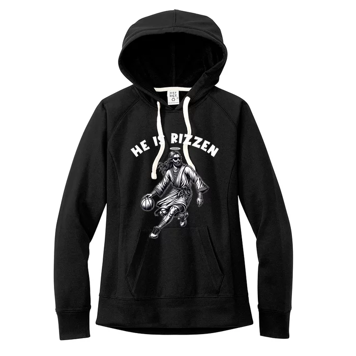 He Is Rizzen Jesus Playing Basketball Funny Easter Day Women's Fleece Hoodie