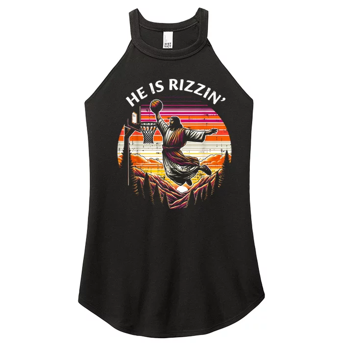 He Is Rizzin Jesus Basketball Easter Christian Women’s Perfect Tri Rocker Tank