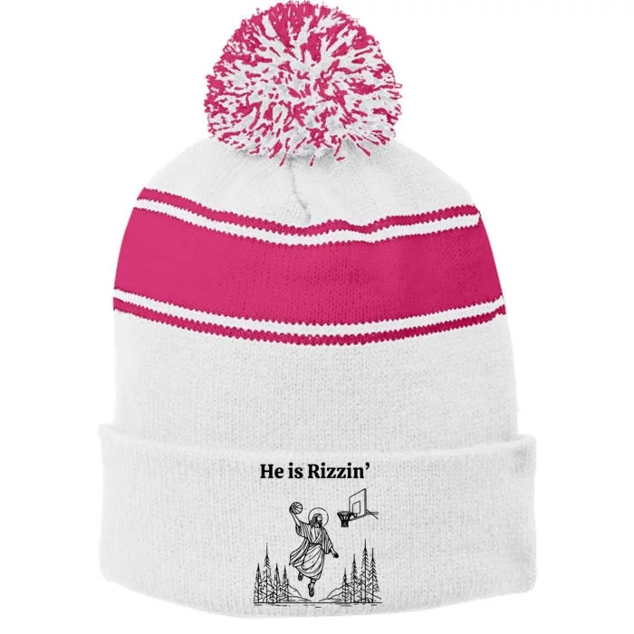 He Is Risen Funny Easter Jesus Playing Basketball Stripe Pom Pom Beanie