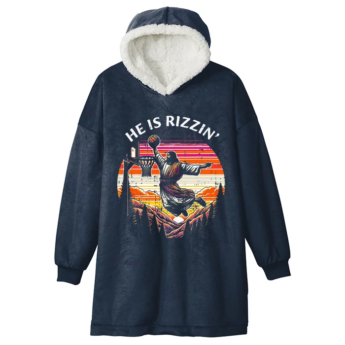 He Is Rizzin Jesus Basketball Easter Christian Hooded Wearable Blanket