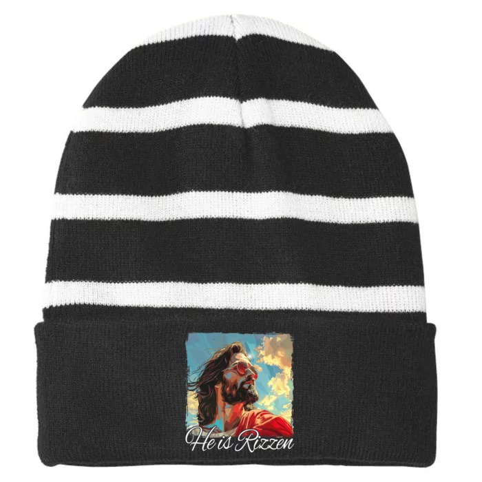 He Is Rizzen Jesus Striped Beanie with Solid Band