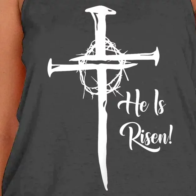 He Is Risen Cross Jesus Religious Easter Day Christians Women's Knotted Racerback Tank