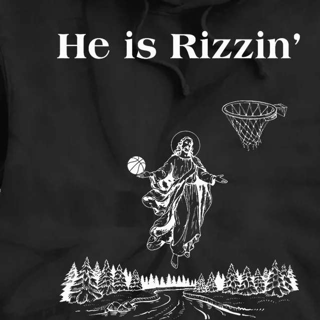 He Is Rizzin Funny Basketball Retro Christian Religious Tie Dye Hoodie