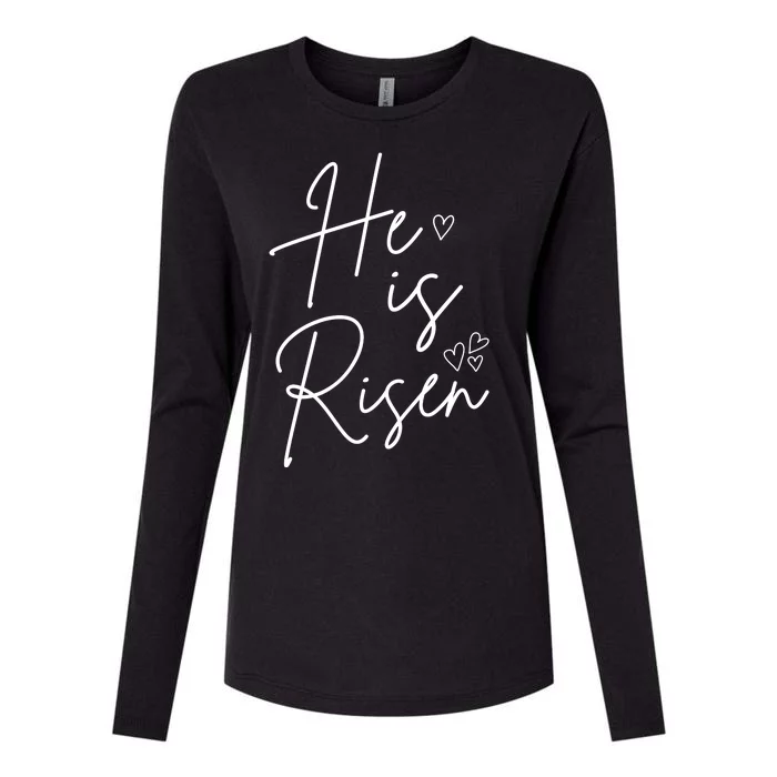 He Is Risen Jesus Easter Heart Womens Cotton Relaxed Long Sleeve T-Shirt