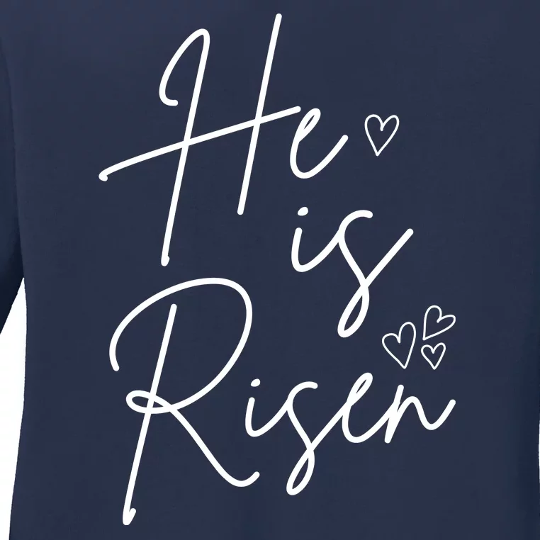 He Is Risen Jesus Easter Heart Ladies Long Sleeve Shirt