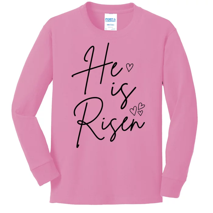 He Is Risen Jesus Easter Heart Kids Long Sleeve Shirt