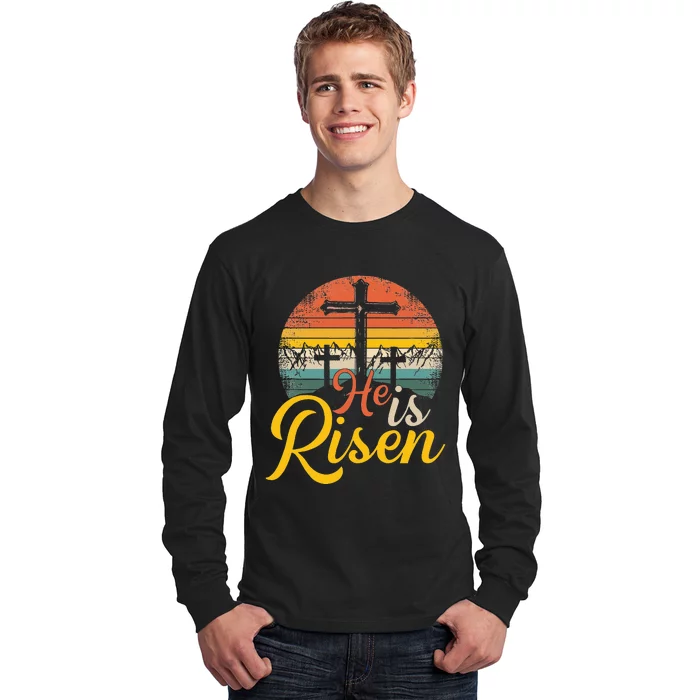 He is Risen Jesus Christian Happy Easter Floral Wreath Long Sleeve Shirt