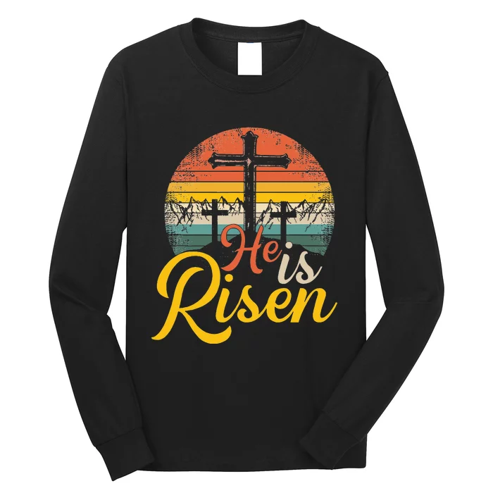 He is Risen Jesus Christian Happy Easter Floral Wreath Long Sleeve Shirt