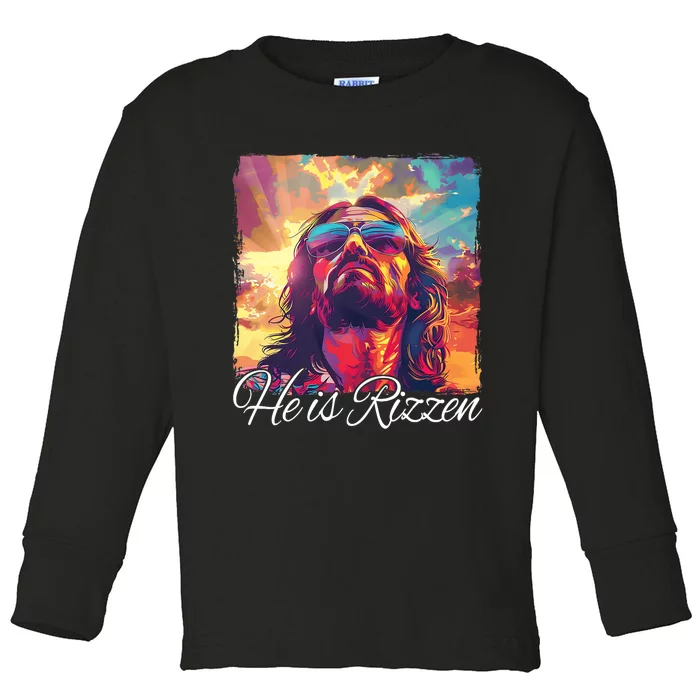 He Is Rizzen Jesus Trending Design Toddler Long Sleeve Shirt