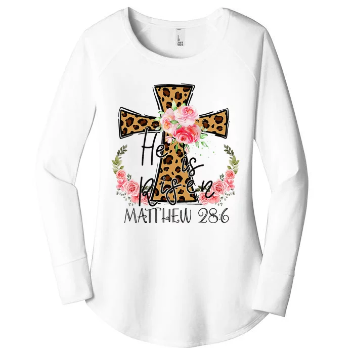 He is Risen Jesus Christian Happy Easter Floral Leopard Women's Perfect Tri Tunic Long Sleeve Shirt