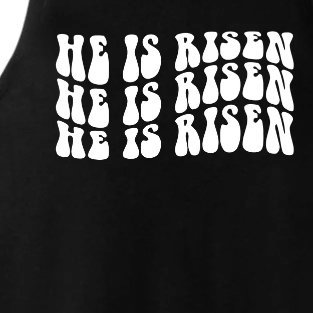 He Is Risen Jesus Retro Groovy Easter Ladies Tri-Blend Wicking Tank