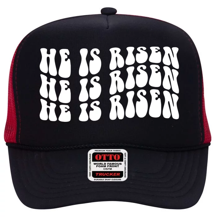 He Is Risen Jesus Retro Groovy Easter High Crown Mesh Trucker Hat