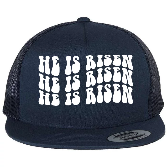 He Is Risen Jesus Retro Groovy Easter Flat Bill Trucker Hat