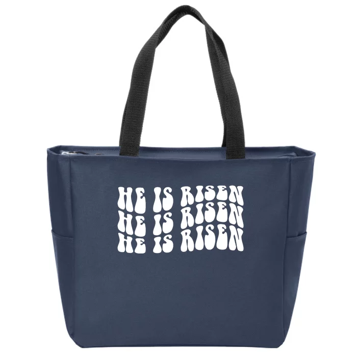 He Is Risen Jesus Retro Groovy Easter Zip Tote Bag