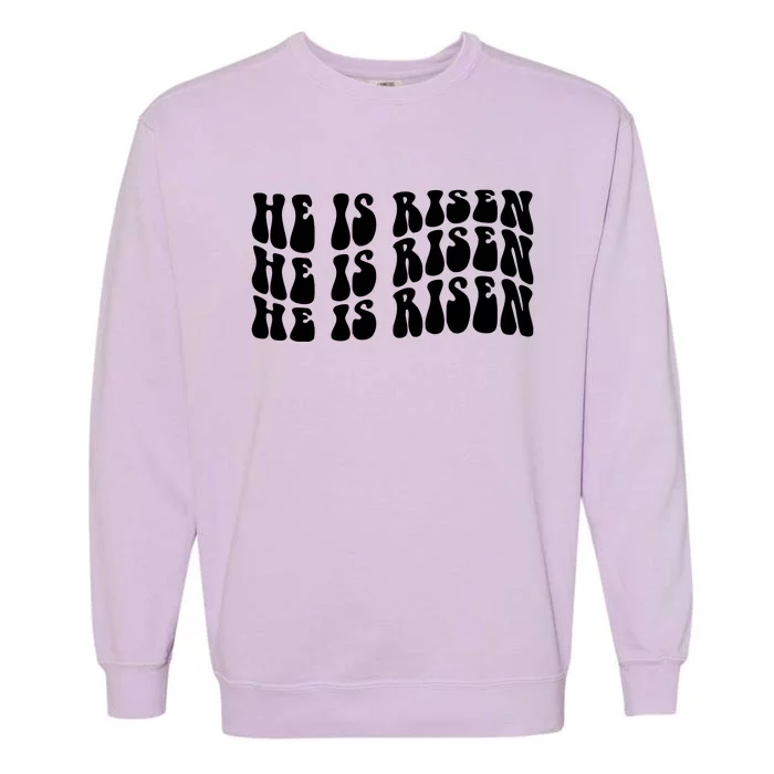 He Is Risen Jesus Retro Groovy Easter Garment-Dyed Sweatshirt