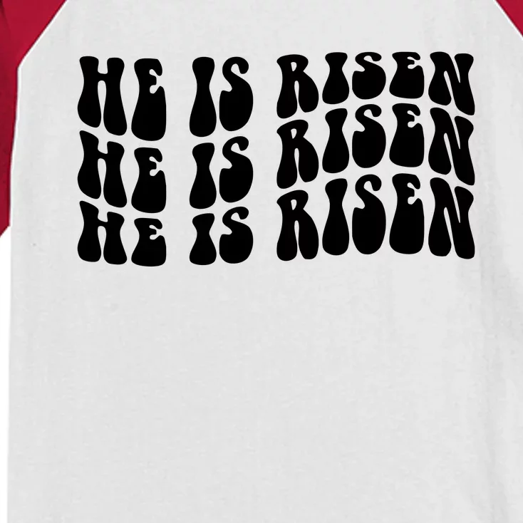 He Is Risen Jesus Retro Groovy Easter Kids Colorblock Raglan Jersey