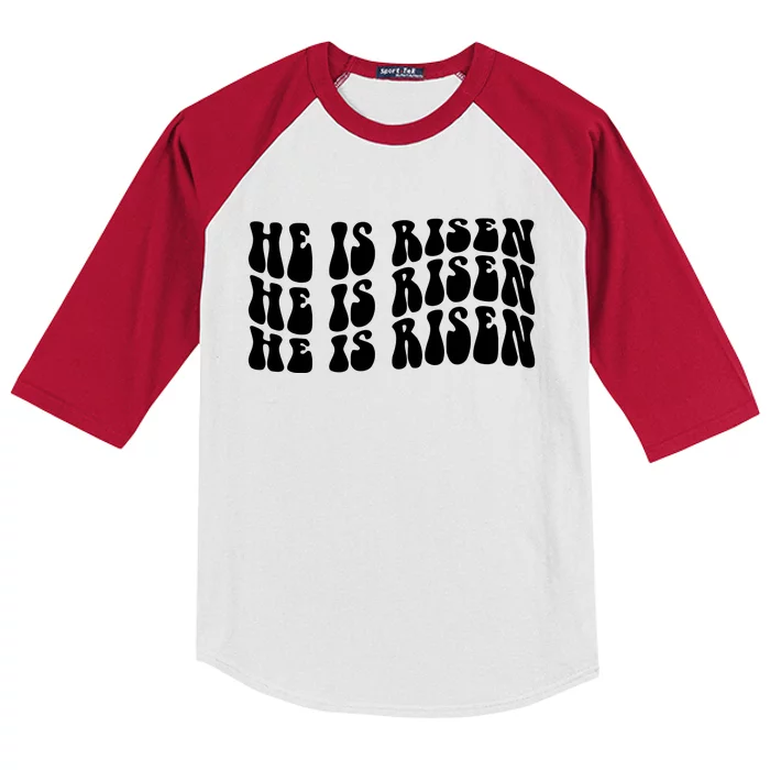 He Is Risen Jesus Retro Groovy Easter Kids Colorblock Raglan Jersey