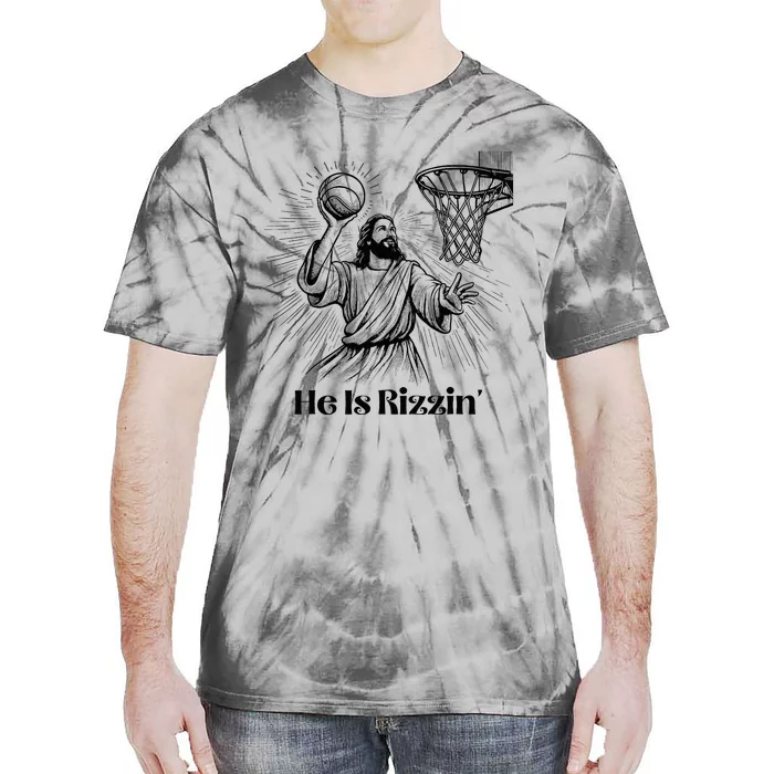 He Is Rizzin Funny Basketball Retro Christian Easter Tie-Dye T-Shirt