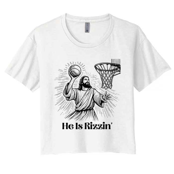 He Is Rizzin Funny Basketball Retro Christian Easter Women's Crop Top Tee