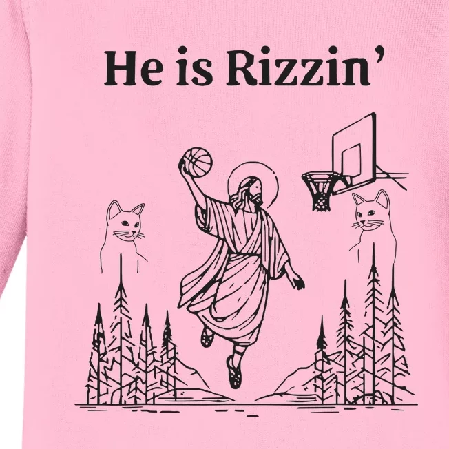 He Is Rizzin Funny Basketball Retro Christian Religious Baby Long Sleeve Bodysuit