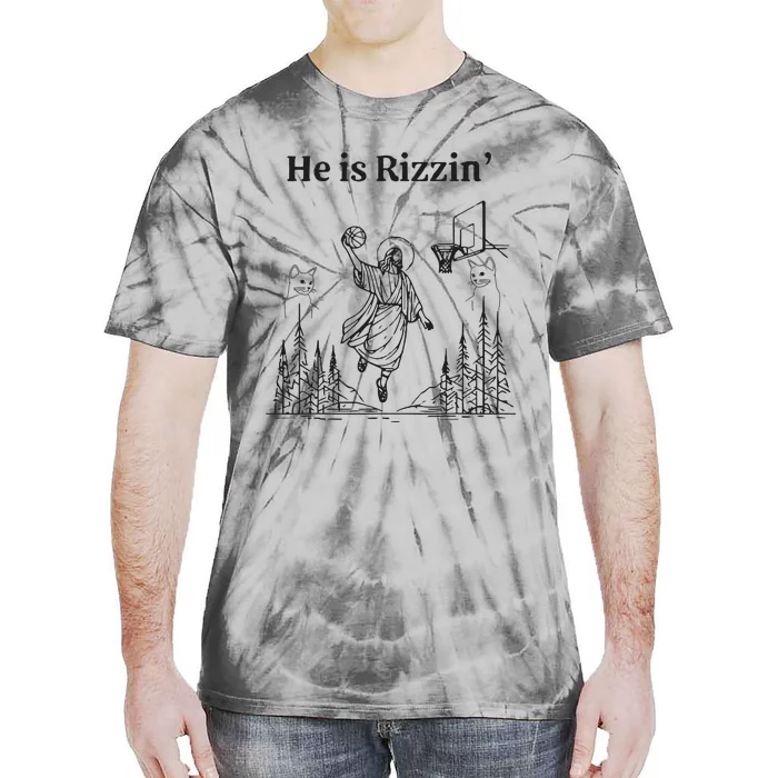 He Is Rizzin Funny Basketball Retro Christian Religious Tie-Dye T-Shirt