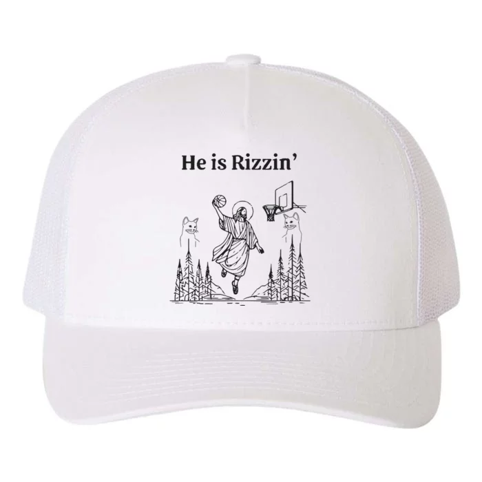 He Is Rizzin Funny Basketball Retro Christian Religious Yupoong Adult 5-Panel Trucker Hat