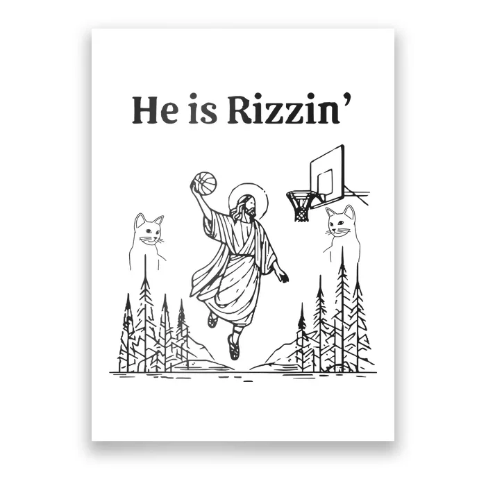 He Is Rizzin Funny Basketball Retro Christian Religious Poster