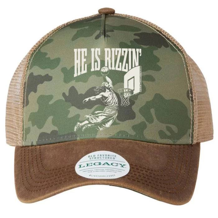 He Is Rizzin Jesus Playing Basketball Legacy Tie Dye Trucker Hat