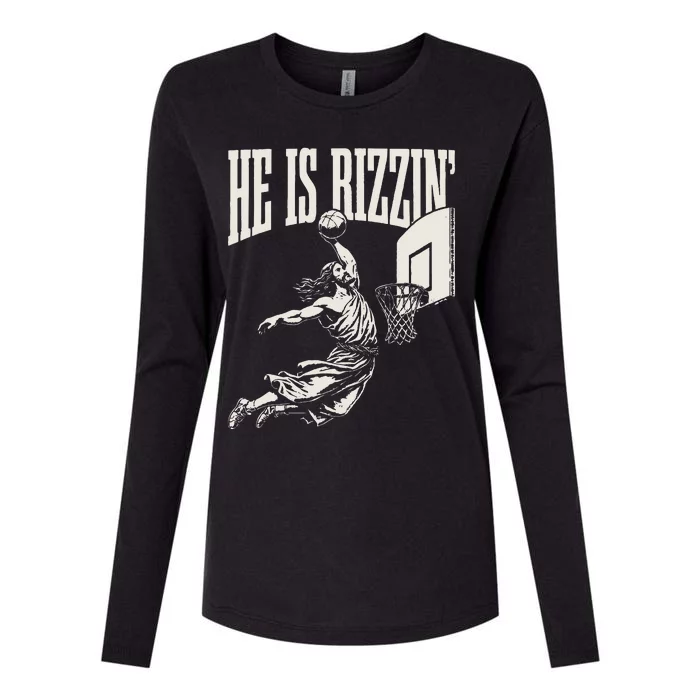 He Is Rizzin Jesus Playing Basketball Womens Cotton Relaxed Long Sleeve T-Shirt