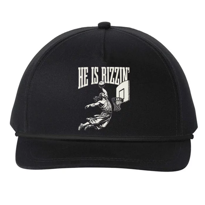 He Is Rizzin Jesus Playing Basketball Snapback Five-Panel Rope Hat