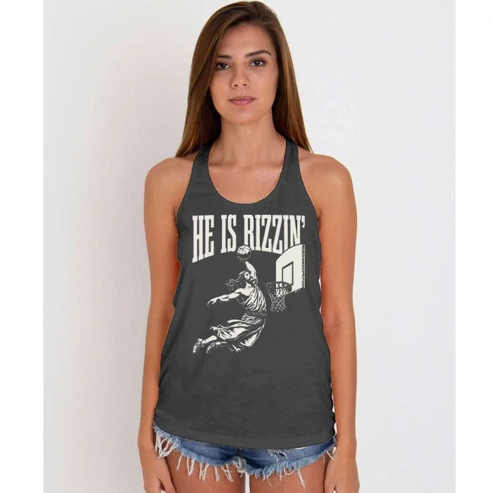 He Is Rizzin Jesus Playing Basketball Women's Knotted Racerback Tank