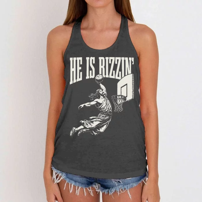 He Is Rizzin Jesus Playing Basketball Women's Knotted Racerback Tank