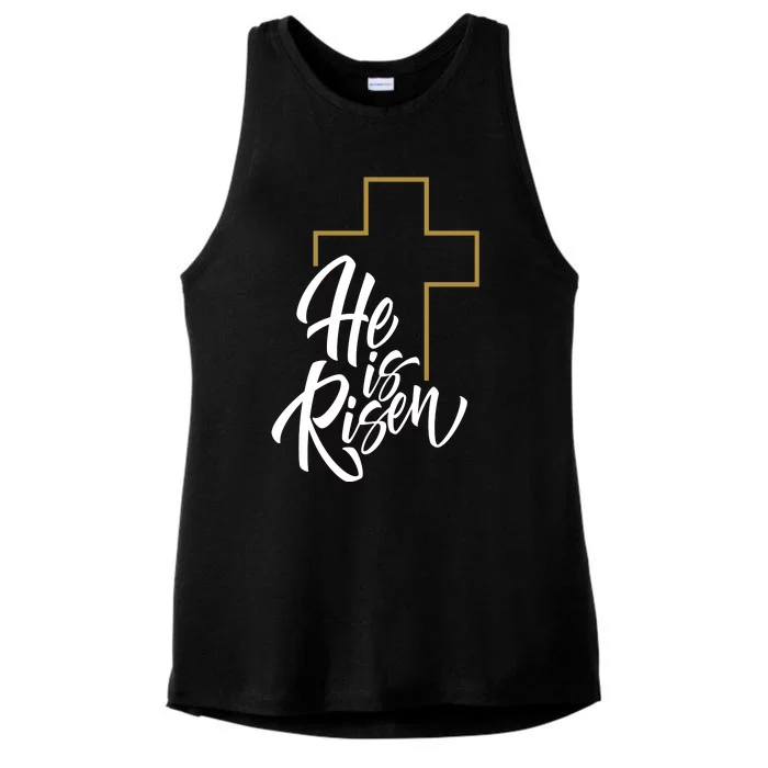 He Is Risen Easter Cross Christian Ladies Tri-Blend Wicking Tank