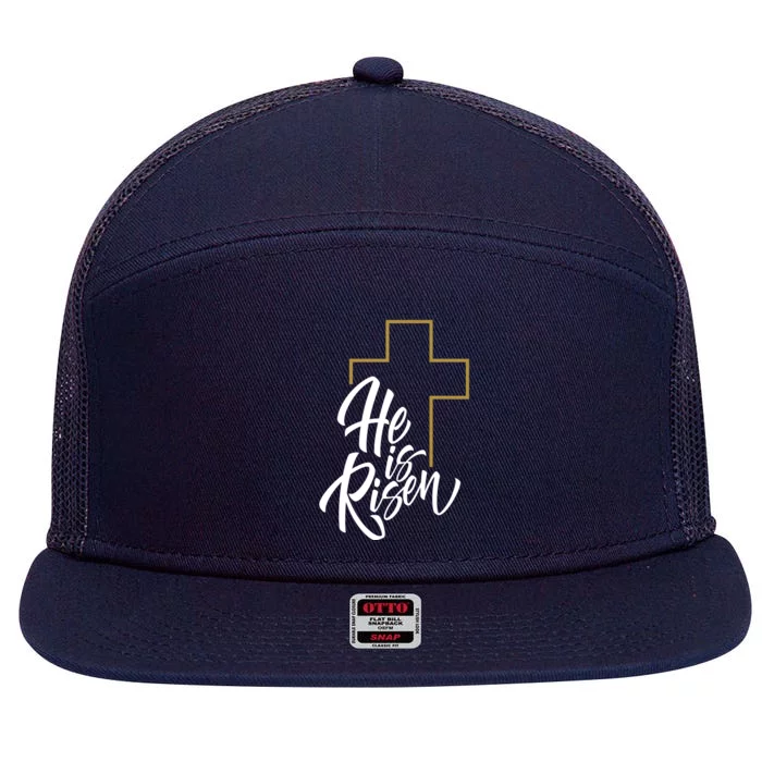 He Is Risen Easter Cross Christian 7 Panel Mesh Trucker Snapback Hat