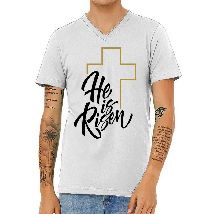 He Is Risen Easter Cross Christian V-Neck T-Shirt