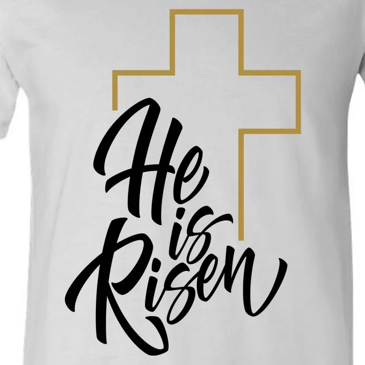 He Is Risen Easter Cross Christian V-Neck T-Shirt