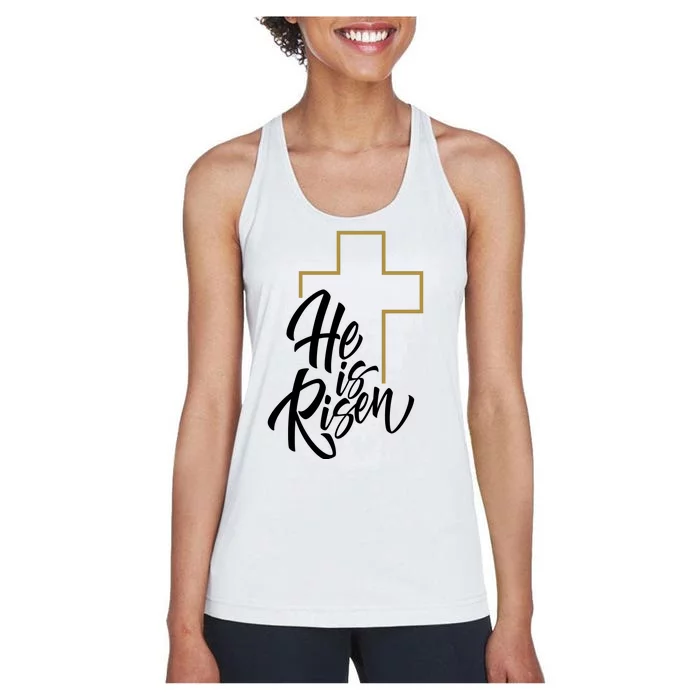 He Is Risen Easter Cross Christian Women's Racerback Tank