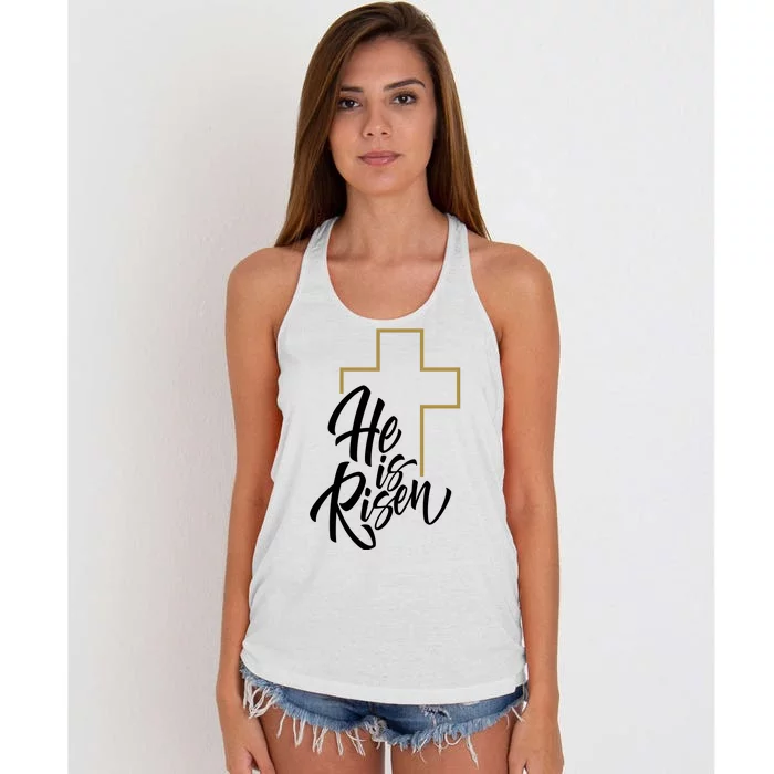 He Is Risen Easter Cross Christian Women's Knotted Racerback Tank