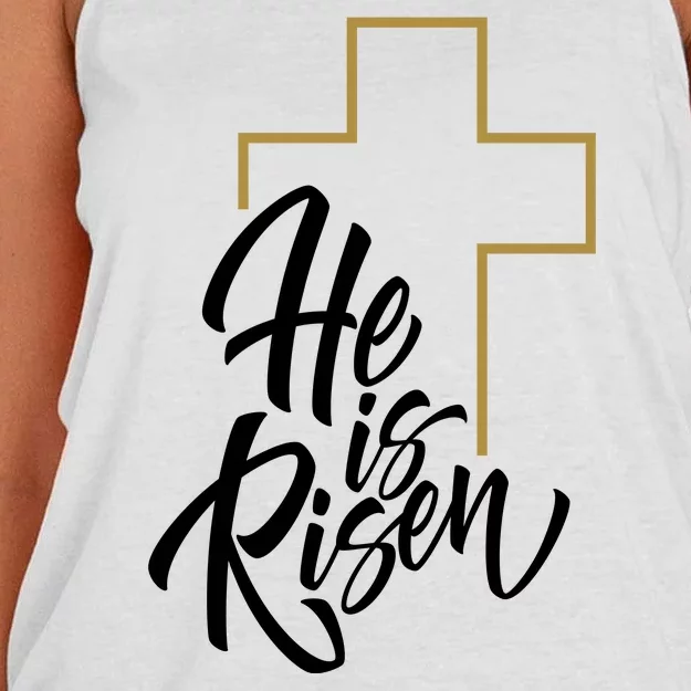 He Is Risen Easter Cross Christian Women's Knotted Racerback Tank