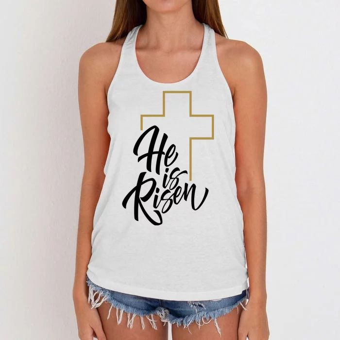 He Is Risen Easter Cross Christian Women's Knotted Racerback Tank