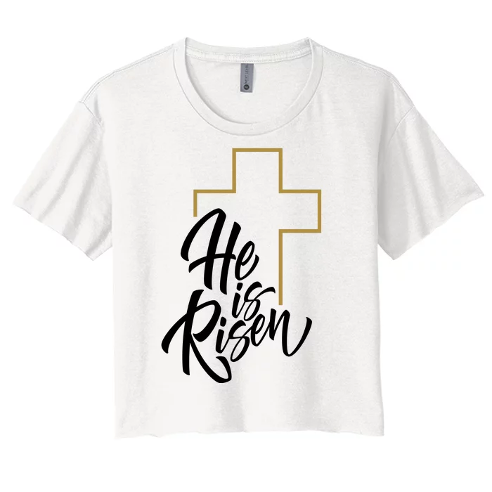 He Is Risen Easter Cross Christian Women's Crop Top Tee