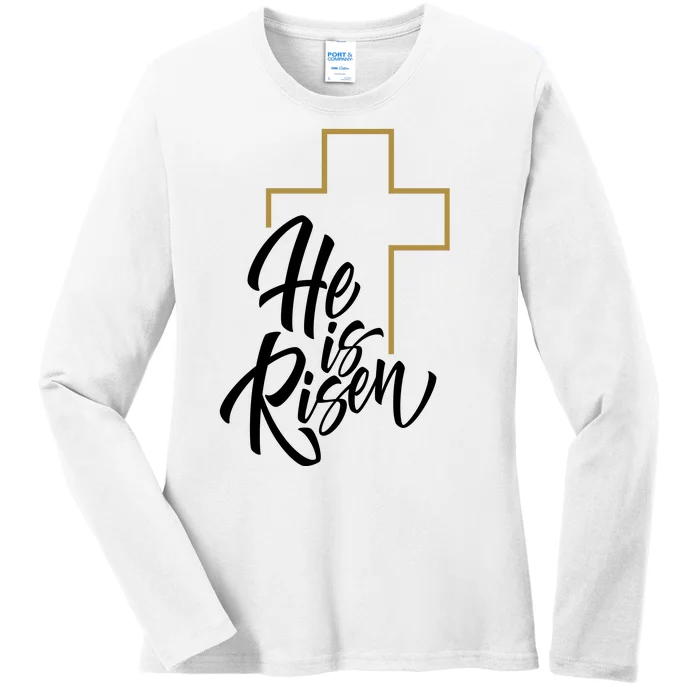 He Is Risen Easter Cross Christian Ladies Long Sleeve Shirt