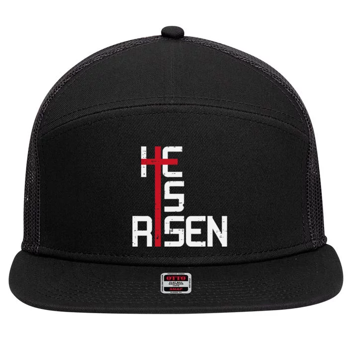 He Is Risen Cross Jesus Easter Christian Religious 7 Panel Mesh Trucker Snapback Hat