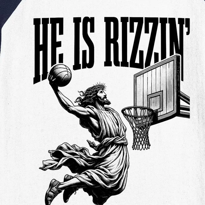 He Is Rizzin Funny Jesus Basketball Easter Meme Baseball Sleeve Shirt