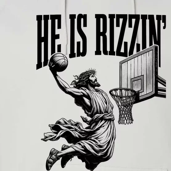 He Is Rizzin Funny Jesus Basketball Easter Meme Performance Fleece Hoodie