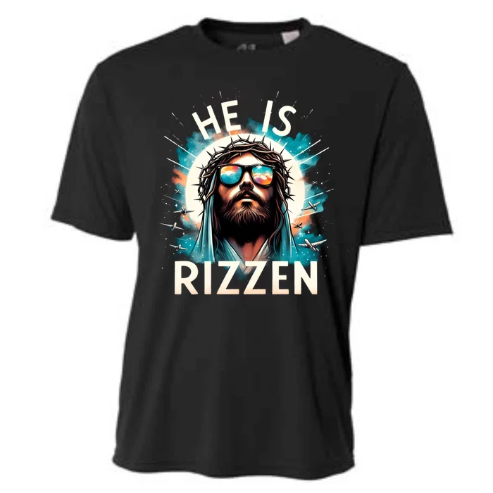 He Is Rizzen Jesus Is Rizzen Retro Jesus Christian Religious Cooling Performance Crew T-Shirt