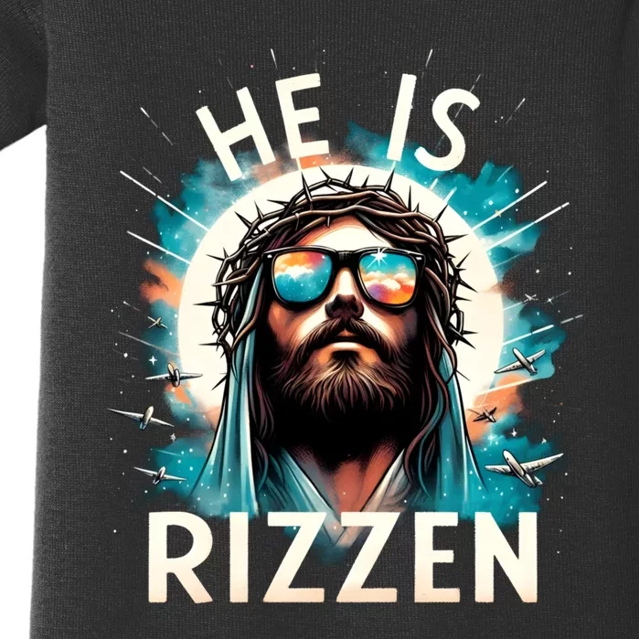 He Is Rizzen Jesus Is Rizzen Retro Jesus Christian Religious Baby Bodysuit